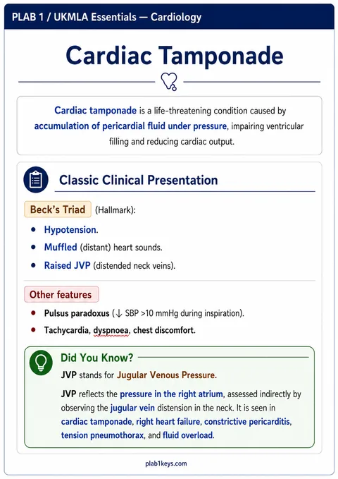 PLAB 1 and UKMLA chapter content preview: Cardiac Tamponade
