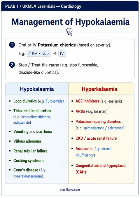 PLAB 1 and UKMLA chapter content preview: Management of Hypokalaemia