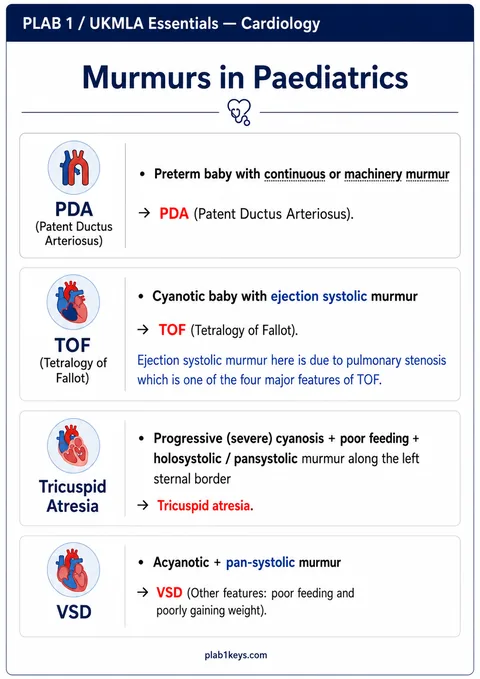 PLAB 1 and UKMLA chapter content preview: Murmurs in Paediatrics