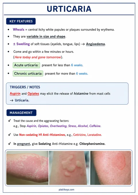 PLAB 1 and UKMLA chapter content preview: Urticaria