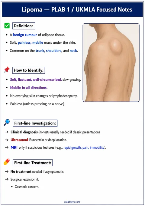 PLAB 1 and UKMLA chapter content preview: Lipoma