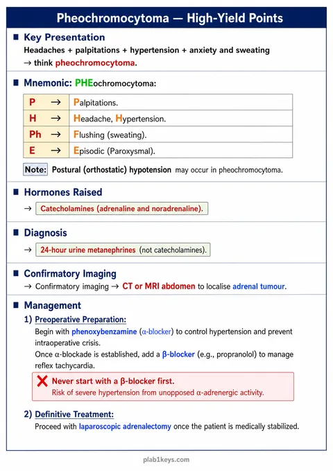 PLAB 1 and UKMLA chapter content preview: Pheochromocytoma